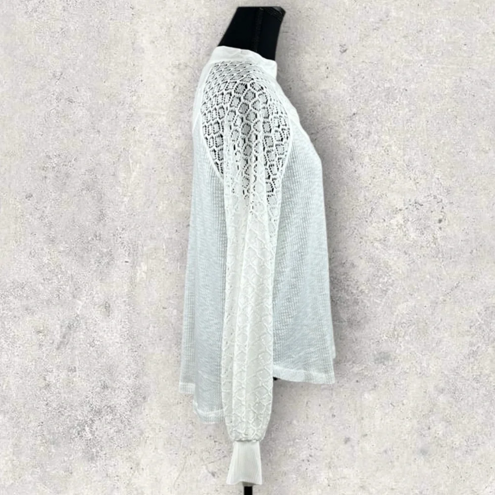 Free People White Thermal Lace Sleeve Top Size‎ S
